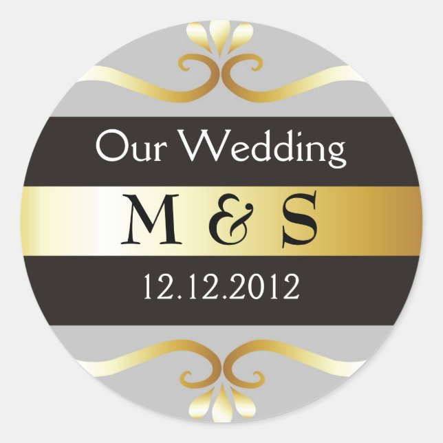Stickers Monogramme mariage - Gris & Or (Devant)