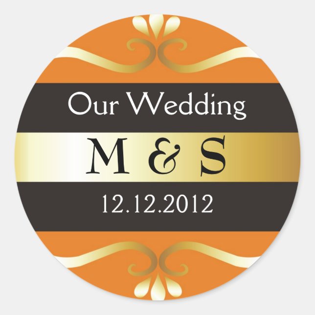 Stickers Monogramme mariage - Orange & Or (Devant)