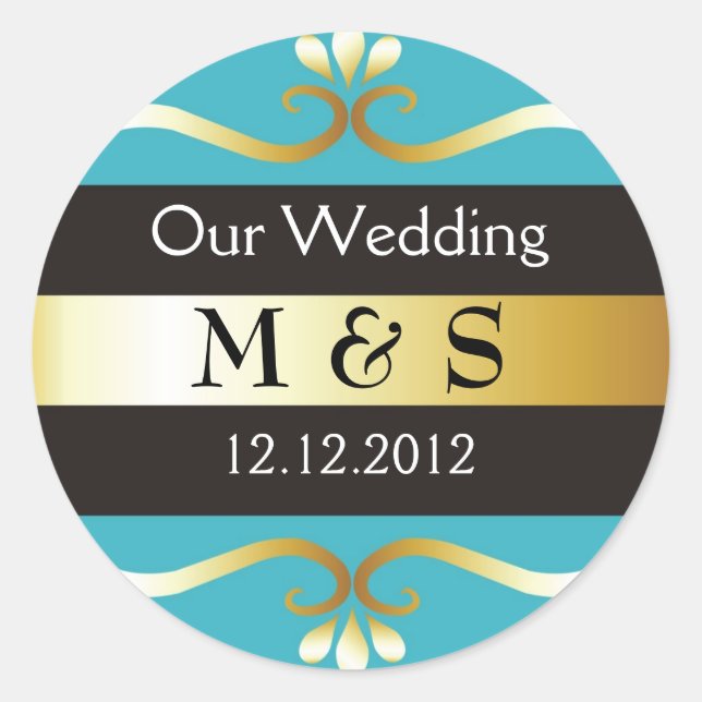 Stickers Monogramme mariage - Turquoise & Or (Devant)