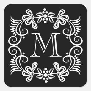 Stickers Monogramme Noir Et Blanc Élégants