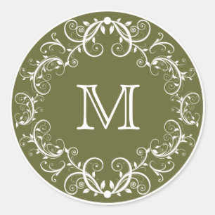 Stickers Monogramme personnalisé Floral Vert