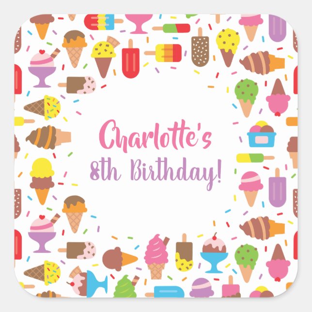 Stickers Motif de fête d'anniversaire de crème gla (Devant)