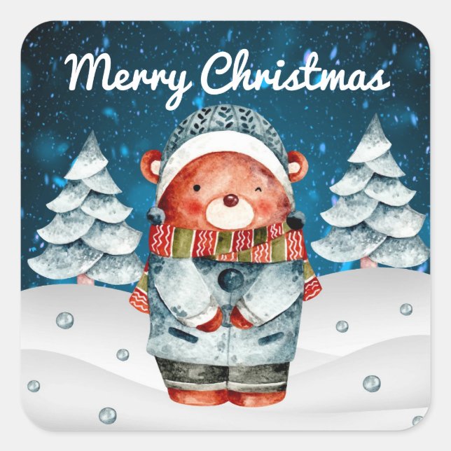 Stickers neige hiver Ours de Noël (Devant)