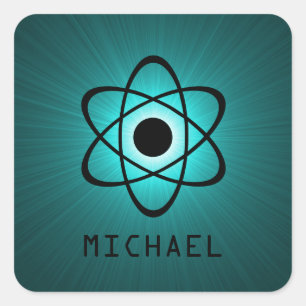 Stickers Nerdy atomique personnalisable, Turquoise