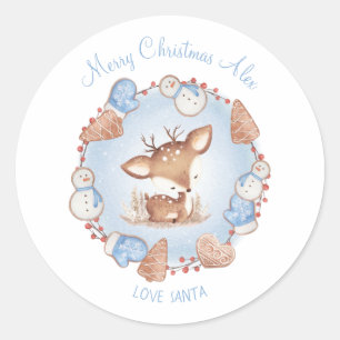 Stickers Noël aux Cerfs mignons Nom bleu