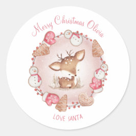 Stickers Noël aux Cerfs mignons Nom rose