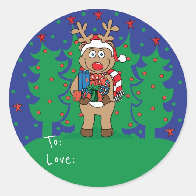 Stickers Noël rond "Reindeer" Personnaliser (Devant)