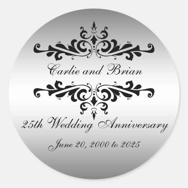 Stickers Noir Argent 25ème Anniversaire Mariage (Devant)