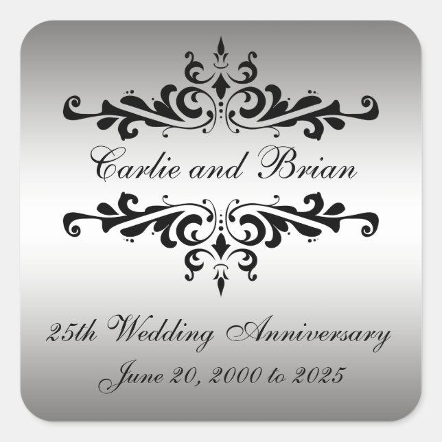 Stickers Noir Argent 25ème Anniversaire Mariage (Devant)