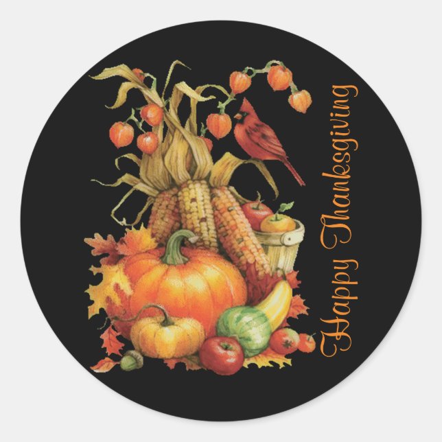 Stickers noir Bon thanksgiving de récolte d'automn (Devant)