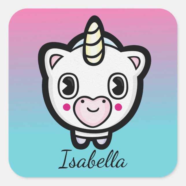 Stickers Nom de Cute Unicorn Emoji Ombre (Devant)