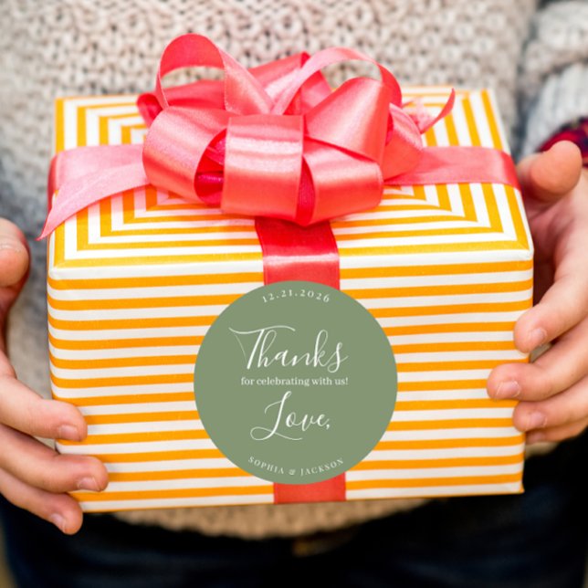 Stickers Of Wedding Thanks Couple Quote Dark Green (Modern wedding couple thank you quote green color stickers)