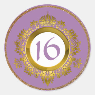 Stickers Ornate Gold et Violet Sweet 16 Anniversai
