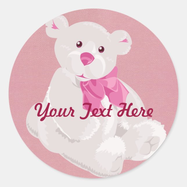 Stickers Ours en Teddy blanc et rose (Devant)