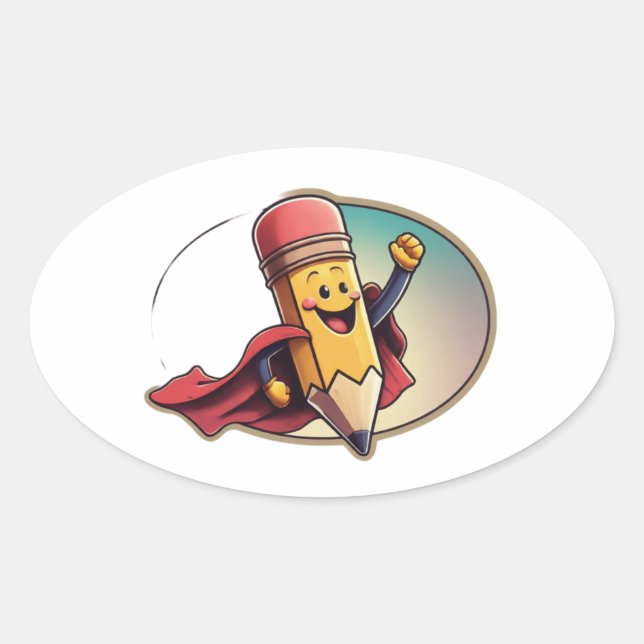 Stickers ovale au crayon de superhero (Devant)