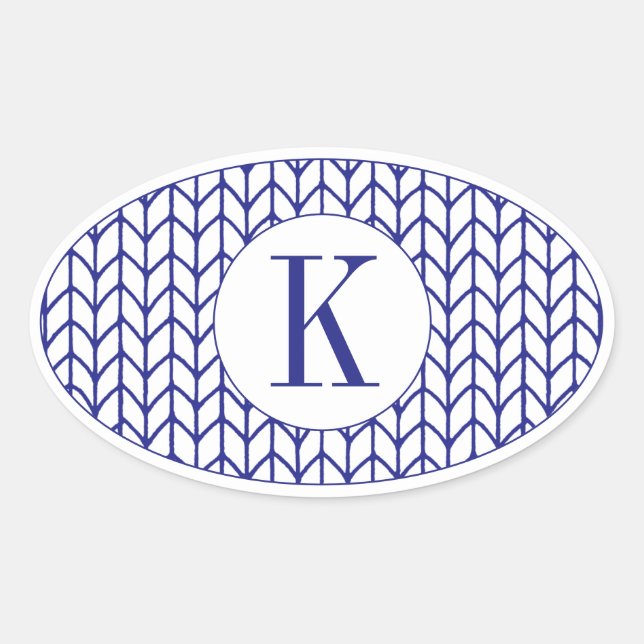 Stickers ovale KNIT LIGNE BLEUE + Initiale (Devant)