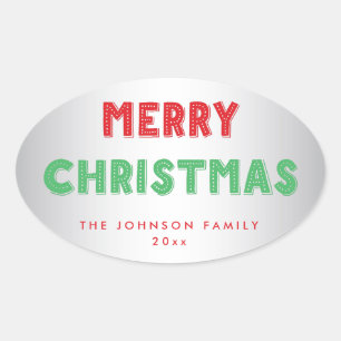 Stickers ovales de Noël Joyeux argent personnalisé