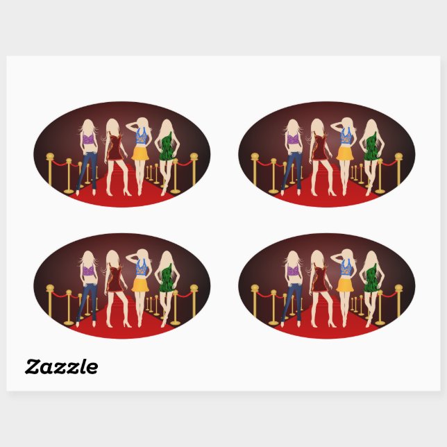 Stickers Ovaux de la mode pour filles sur tapis ro (Feuille)