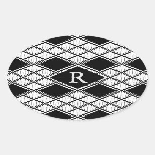 Stickers Ovaux KNIT JACQUARD NOIR + Initiale