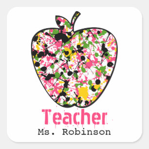 Stickers Paint Splatter Apple Teacher
