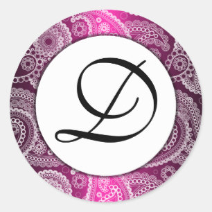 Stickers Paisley en dentelle blanche rose monogram