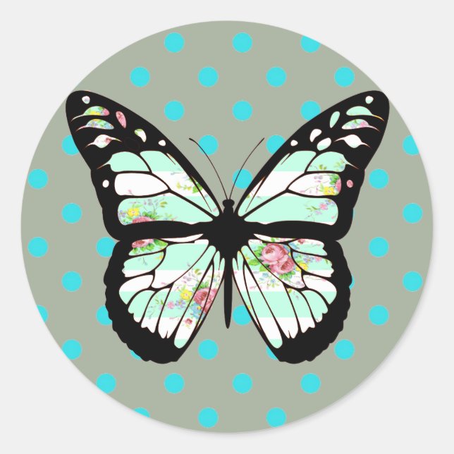 Stickers papillon Turquoise et rose floraux (Devant)