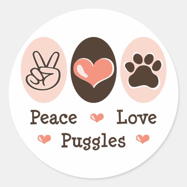 Stickers Peace Love Puggers (Devant)