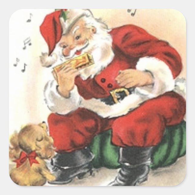 Stickers : Père Noël Jouer l'Harmonica pour un Chi (Devant)