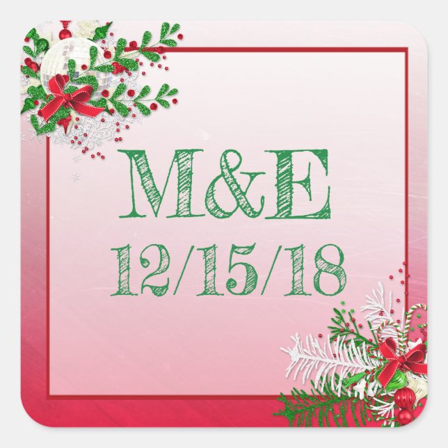 Stickers personnalisés de mariage d'hiver rouge (Devant)