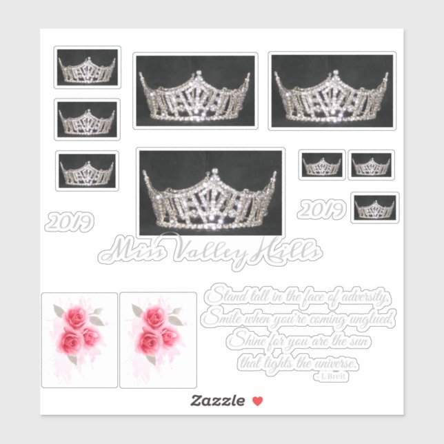 Stickers personnalisés Miss America Argent Crown (Feuille)
