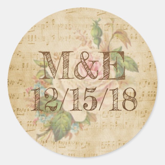 Stickers Personnalisés vintage Sheet Music Rose (Devant)