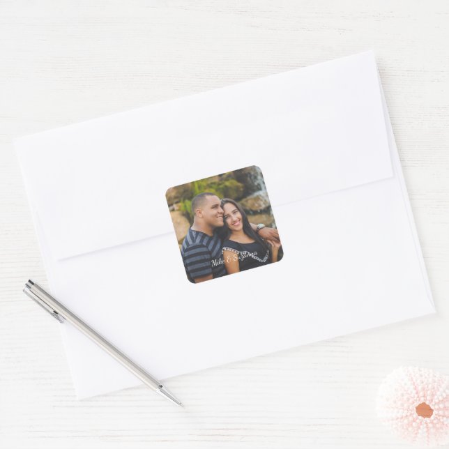 Stickers photo avec texte en bas (Enveloppe)