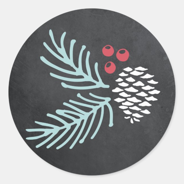 Stickers Pine de tableau noir et Berry Round Holid (Devant)