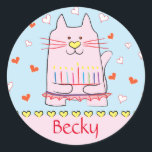 Stickers Pink Cat Ballerina Chanukah Runde<br><div class="desc">"Pink Cat Ballerina, Happy Chanukah" Stickers Round. Viel Spaß mit diesen Aufklebern wie Tortenpfropfen, Geschenketiketten, Taschenschließungen oder was auch immer Ihre Feierlichkeiten sind! Personalisieren Sie diese, indem Sie Text löschen und Ihre eigenen Wörter hinzufügen, indem Sie Stil, Größe und Farbe Ihres bevorzugten Schriftartes verwenden. Danke, dass du angehalten und eingekauft...</div>