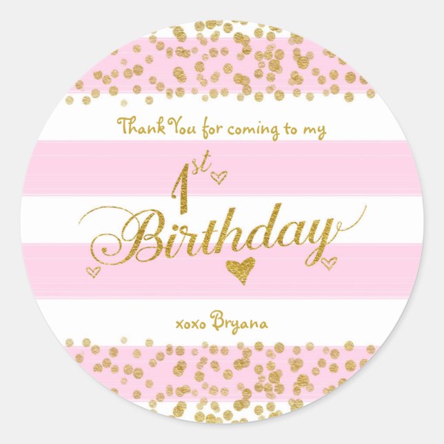 Stickers Pink White & Gold 1ST BIRTHDAY Party (Devant)