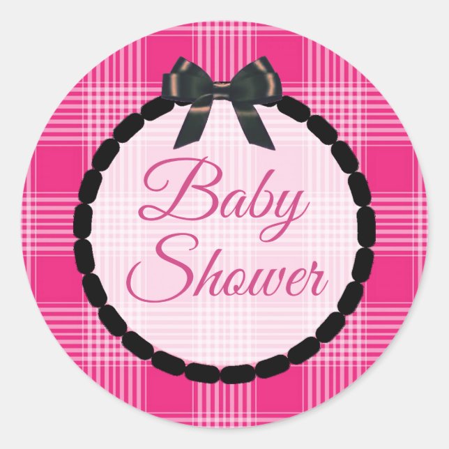 Stickers Plaid et Bow rose et noir baby shower (Devant)