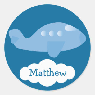 Stickers Plane et Nuage personnalisés en bleu mou