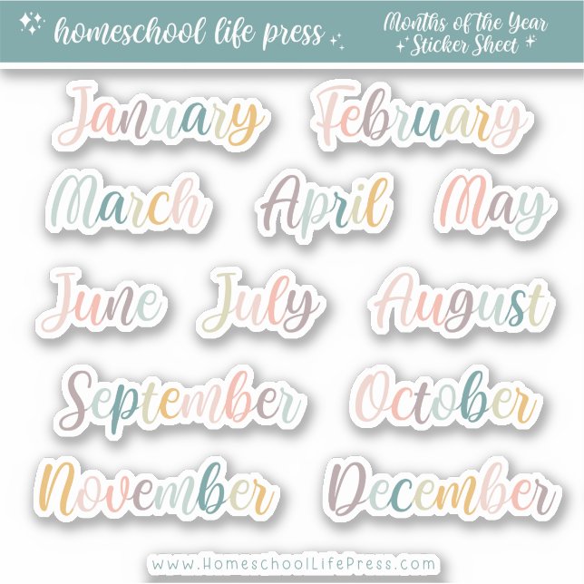 Stickers Planner Retro Rainbow Mois de l'année (Devant)