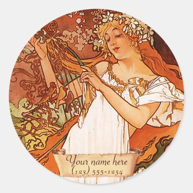 Stickers Plaque Mucha Spring Art Nouveau (Devant)