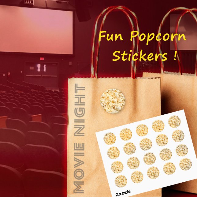 stickers Popcorn, feuille (Popcorn stickers for movie night, circus party and more)