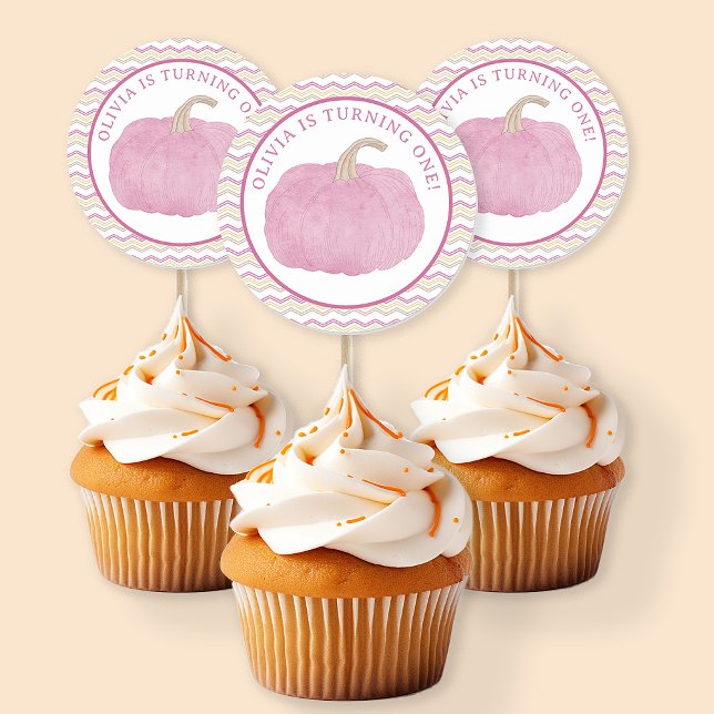 Stickers Premier Anniversaire Citrouille rose (Pink Pumpkin Party Favor)