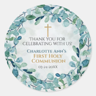 Stickers Première Communion avec Feuilles verts