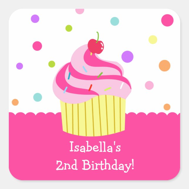 Stickers Rainbow Cupcake BIrthday Merci Étiquette (Devant)