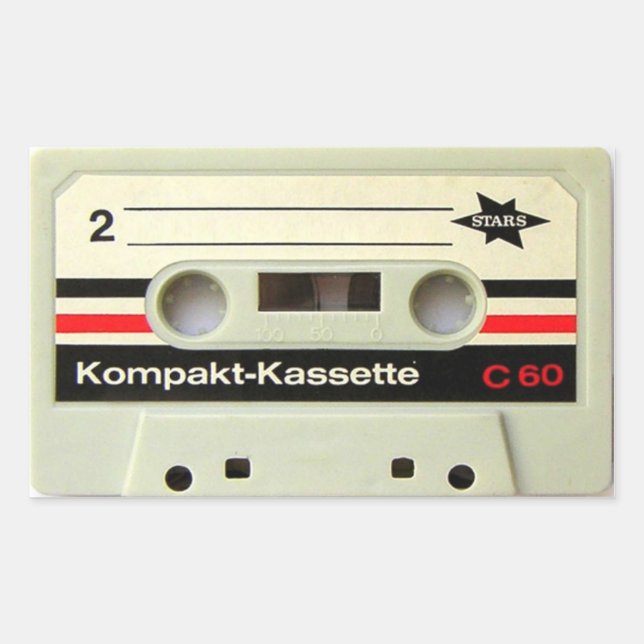 Stickers rectangulaires blancs sur bande de casset (Devant)
