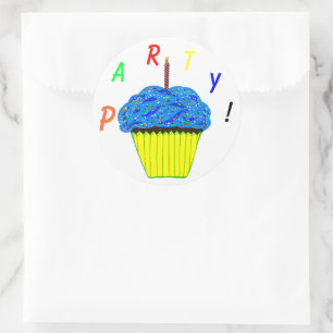 Stickers ronds 1er anniversaire fête Blue Cupcake
