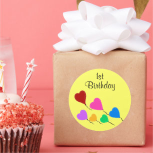 Stickers ronds 1er Ballons Coeur Anniversaire