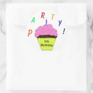 Stickers ronds 5e anniversaire fête Cupcake rose