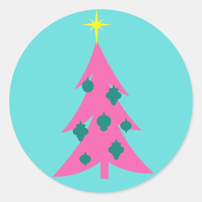 Stickers ronds Arbre de Noël rose rétro (Devant)