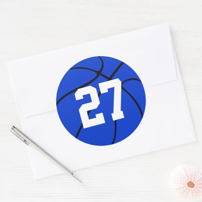 Stickers ronds Blue Basketball Jersey Nombre (Enveloppe)