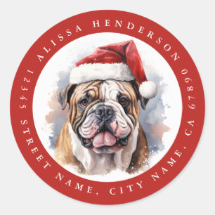 Stickers ronds Bulldog de Noël